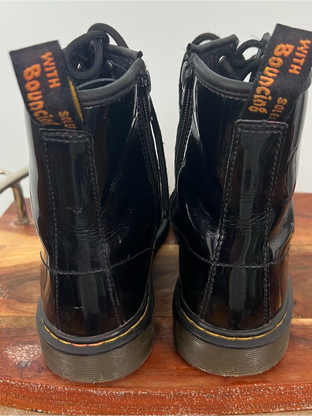 Dr. Martens 1460 Black Patent Leather Combat Lace-Up Boots Side Zip Women’s 7 - Picture 8 of 11